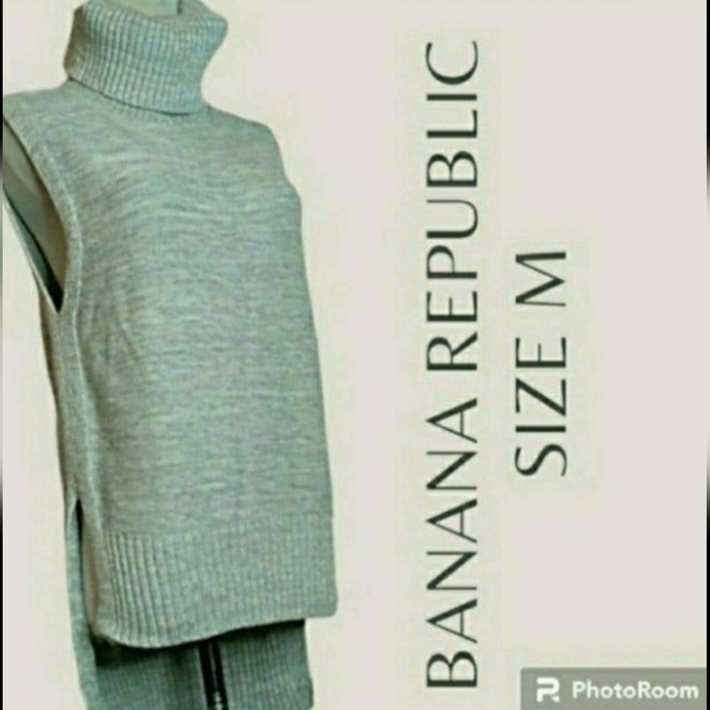 BANANA REPUBLIC LONG VEST KNIT TURTLENECK GRAY HI LOW HEM MEDIUM WOMENS MEDIUM